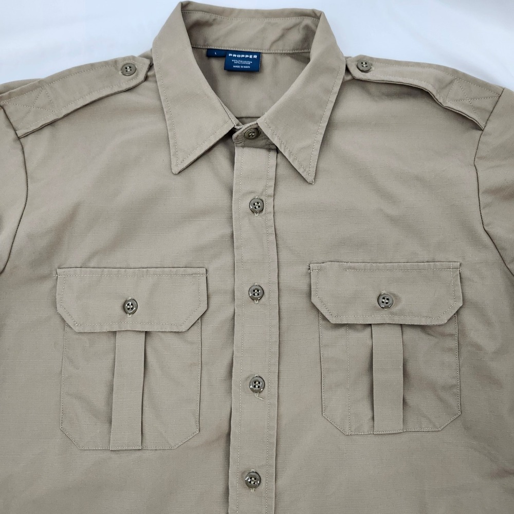 Propper Khaki‎ Tactical Dress Shirt Mens Large Ripstop Utility Workwear F5301